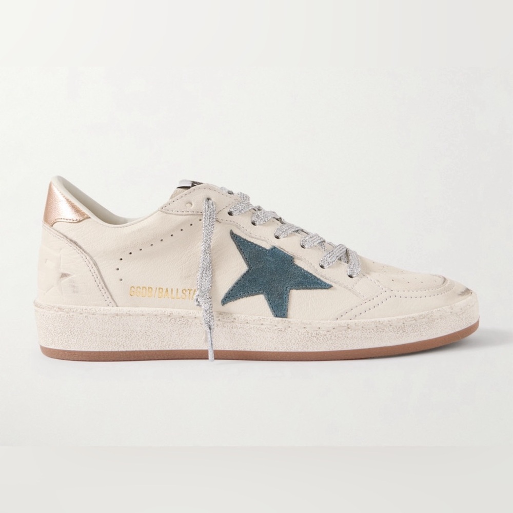 Golden Goose Ball Star Sneaker White, green, copper silver lace NIB Auth women